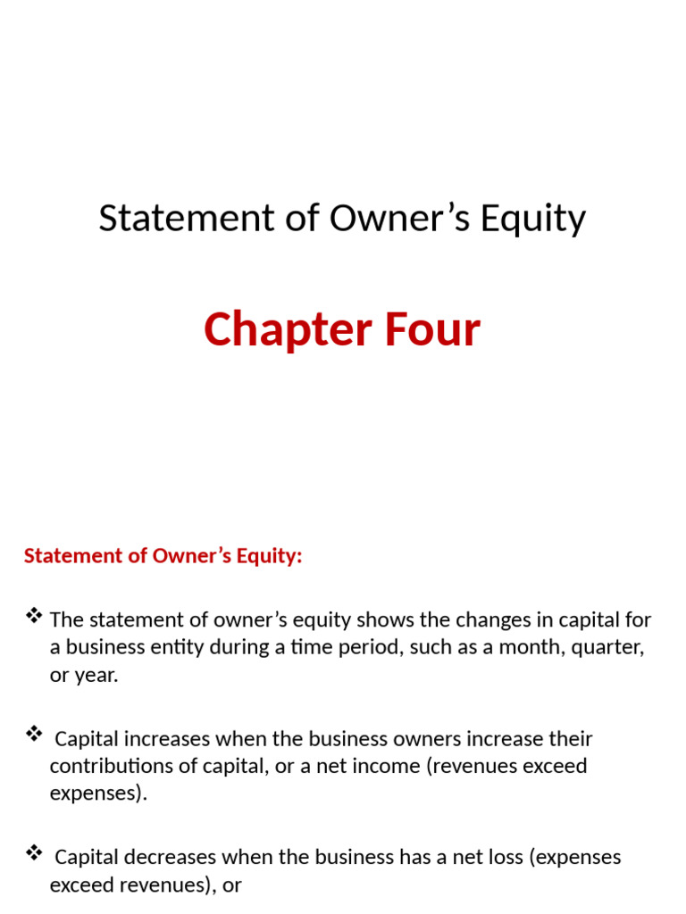 Chapter Four-Owner's Equity | PDF | Equity (Finance) | Net Income