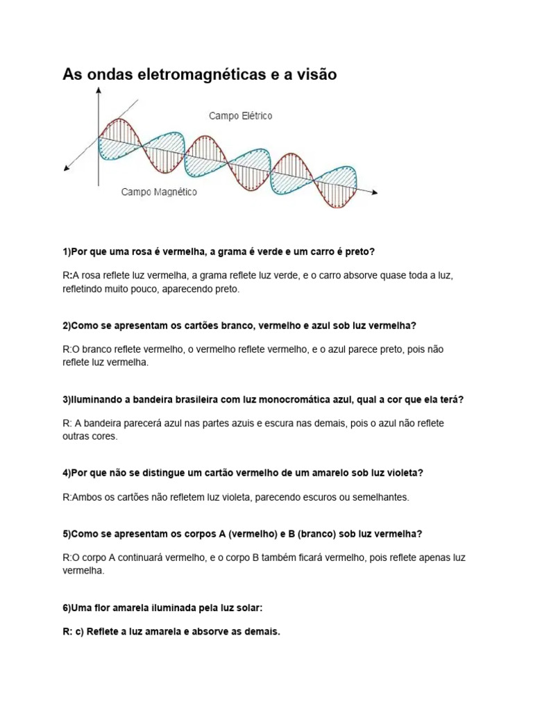 As ondas eletromagnéticas e a visão (1) (2) | PDF | Refração | Efeito ...