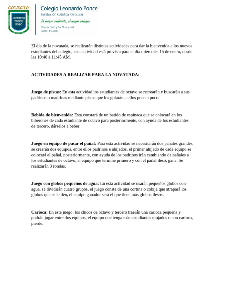 Actividades para la Novatada Escolar | PDF