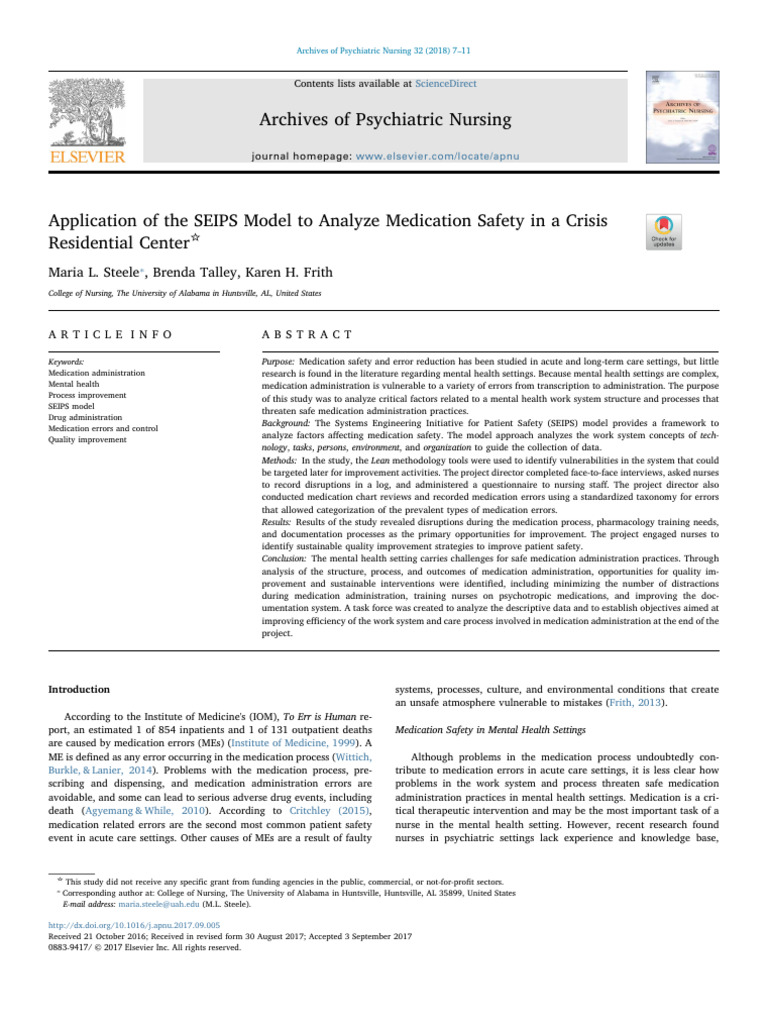 SEIPS Model for Medication Safety Analysis | PDF | Medical Error ...