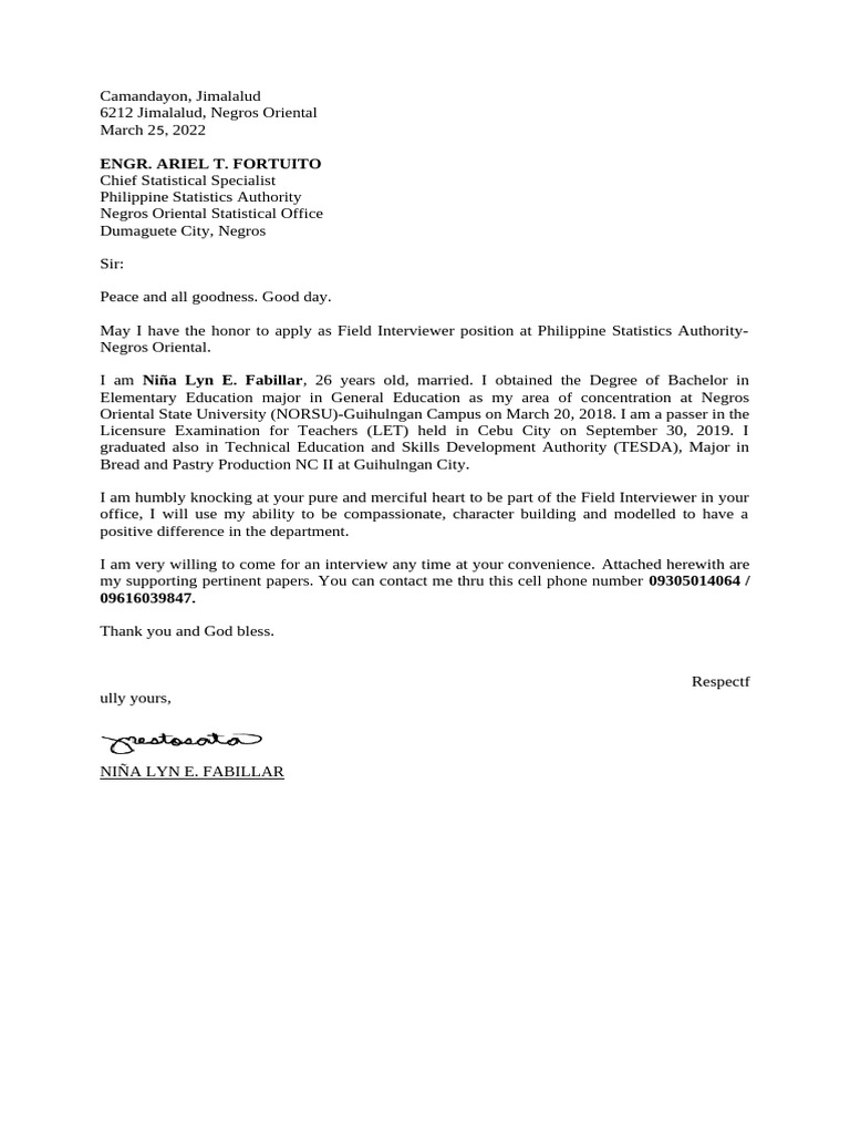 Application for Field Interviewer Position | PDF