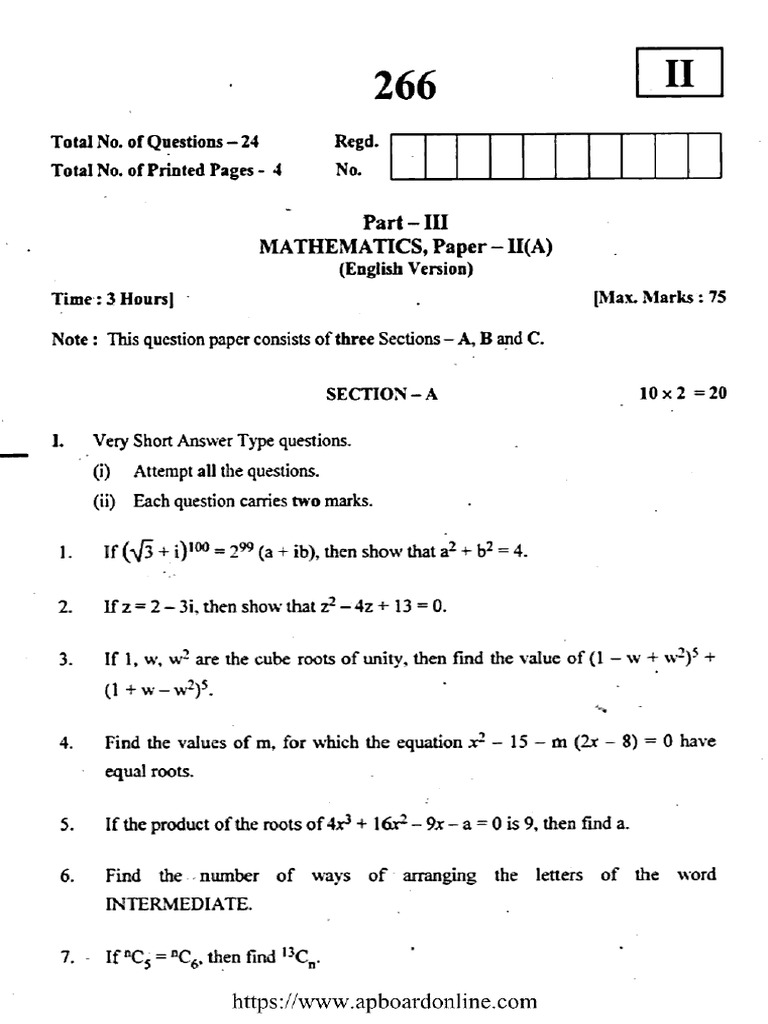AP Inter 2 Year Mathematics English Version p2 266 2019 | PDF
