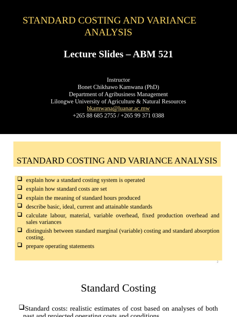Standard Costing & Variance Analysis Guide | PDF | Labour Economics ...