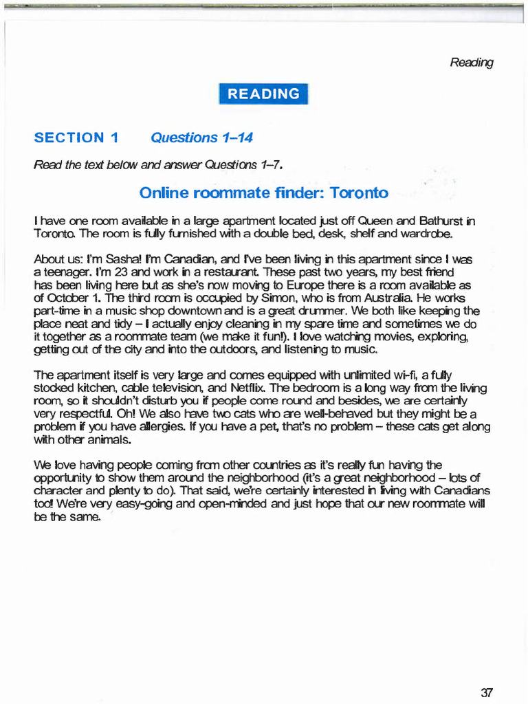 07. (Reading) Exam Sheet | PDF