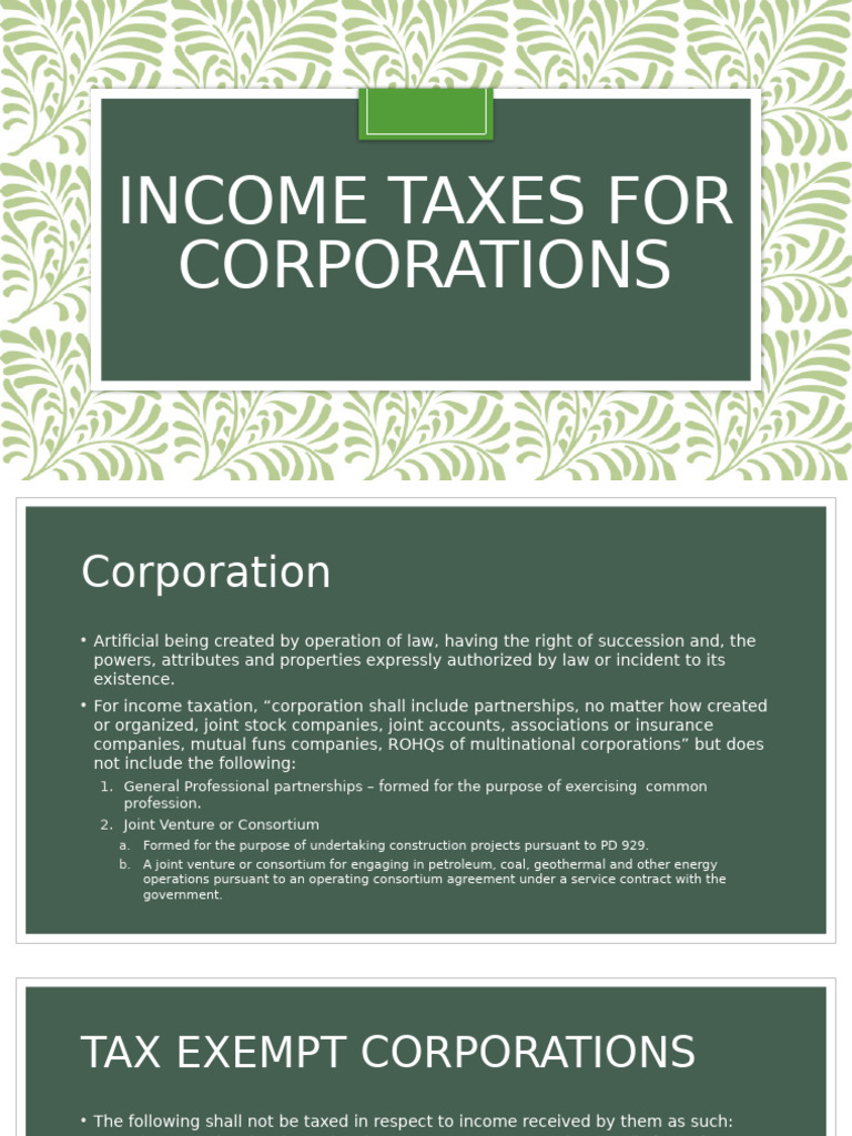 Income Taxes For Corporations 2 | PDF | Capital Gains Tax | Taxes