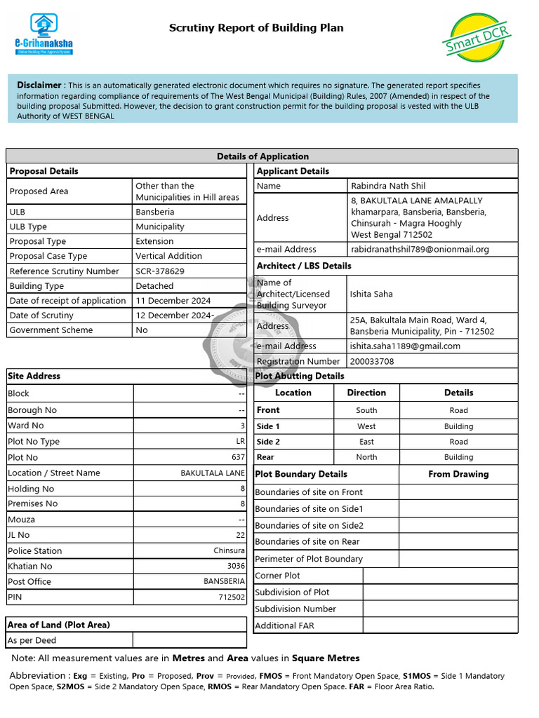 West Bengal Building Plan Scrutiny Report | PDF | Stairs | Area