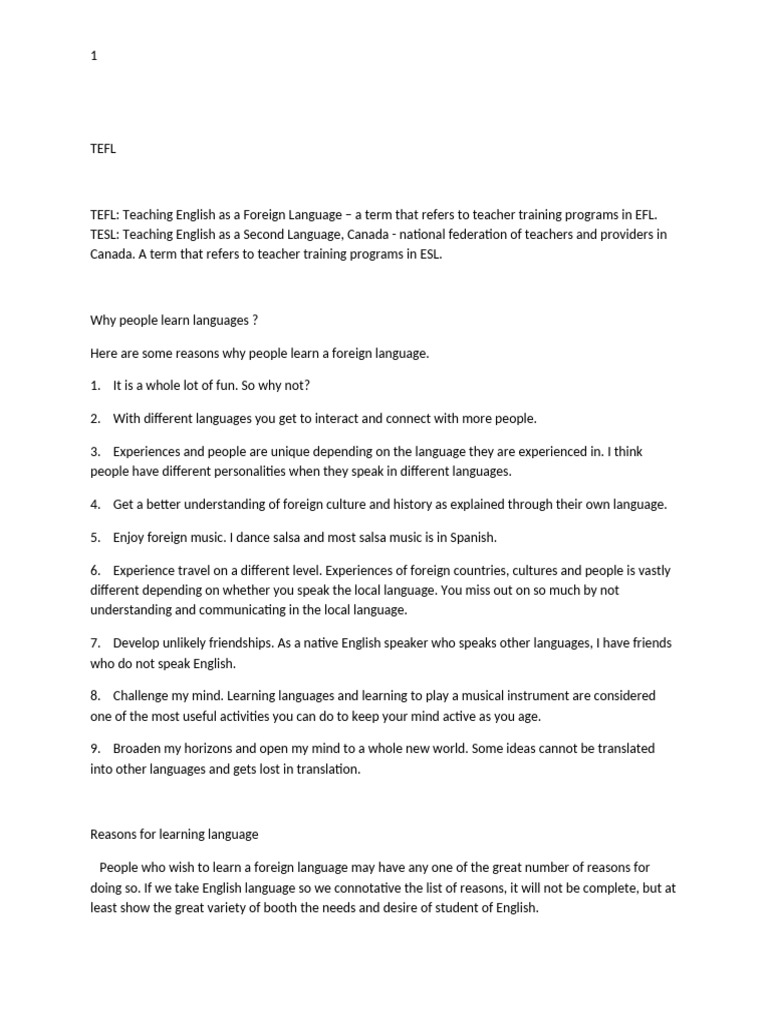 TEFL | PDF | English As A Second Or Foreign Language | Motivation