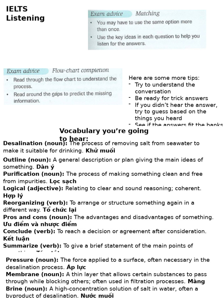 IELTS Speaking and Listening Tips | PDF | Desalination | Reason