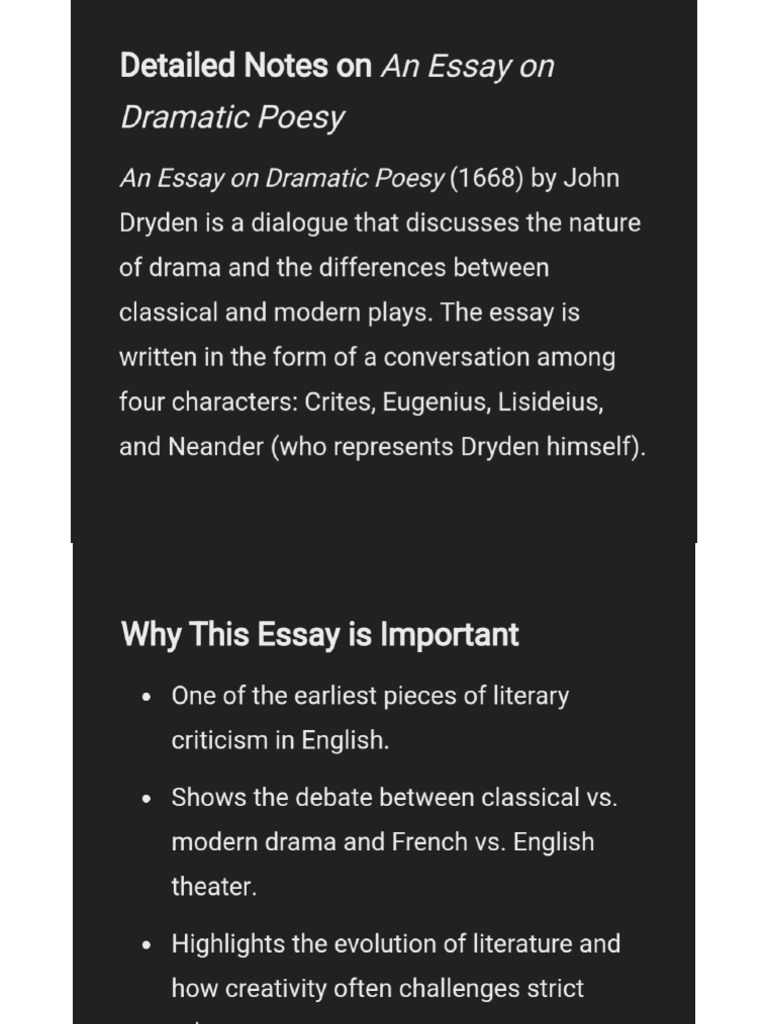 Dramatic Poesy by DRYDEN NOTES | PDF