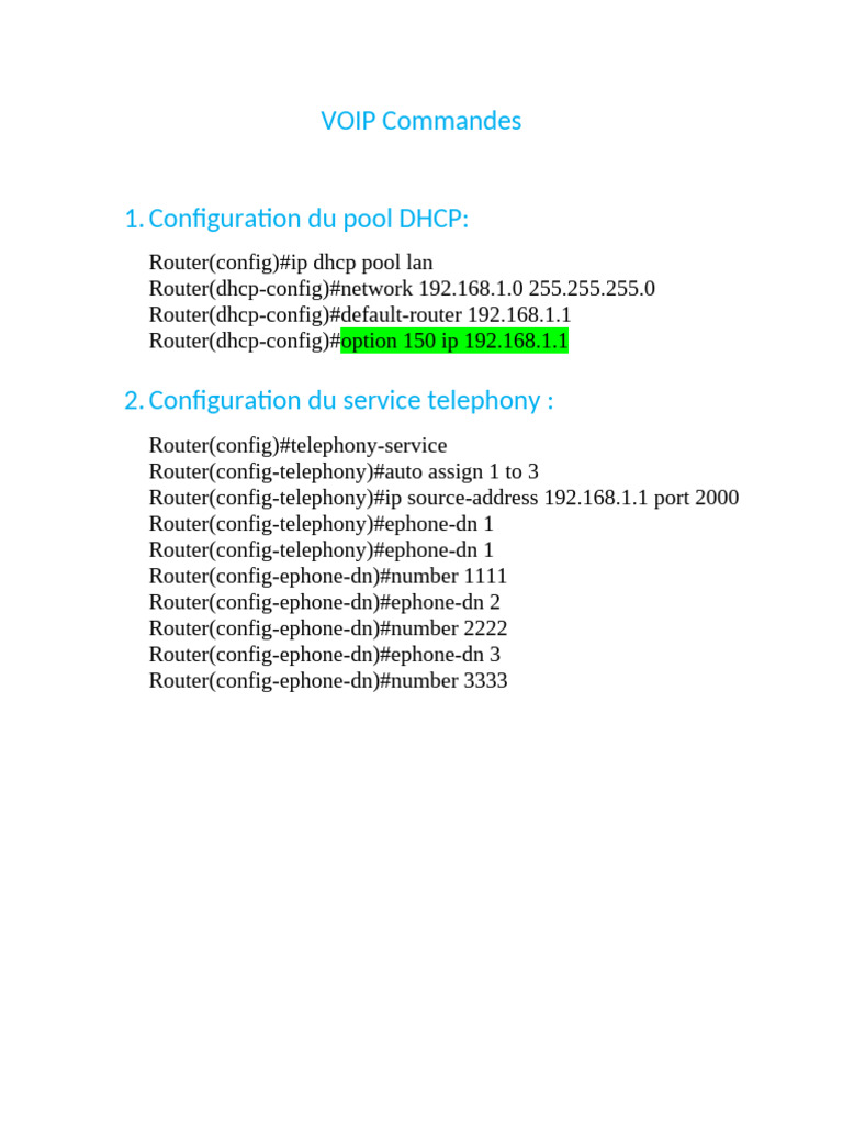 VOIP Configuration Commands Guide | PDF