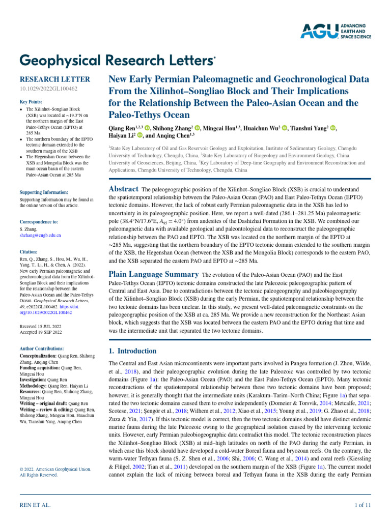 New Early Permian Paleomagnetic and Geochronologic | PDF | Earth ...