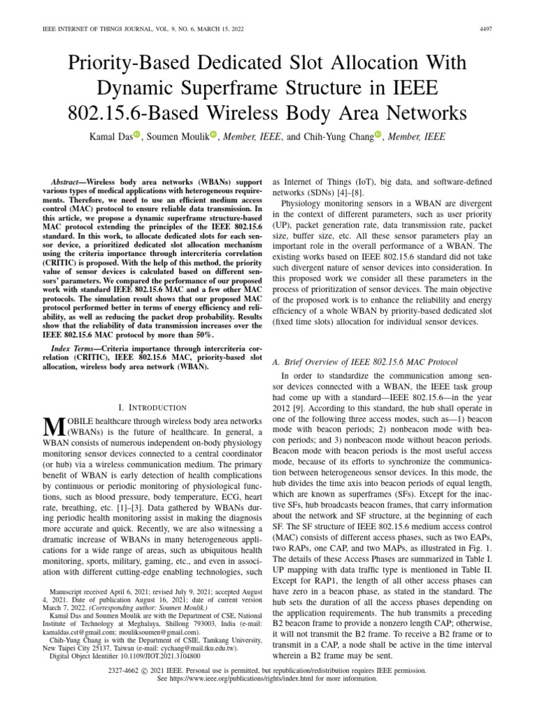 Dynamic MAC Protocol for WBANs | PDF | Computer Network | Channel ...