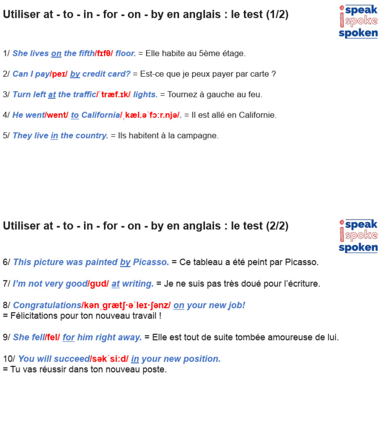 Utilisation des prépositions en anglais | PDF