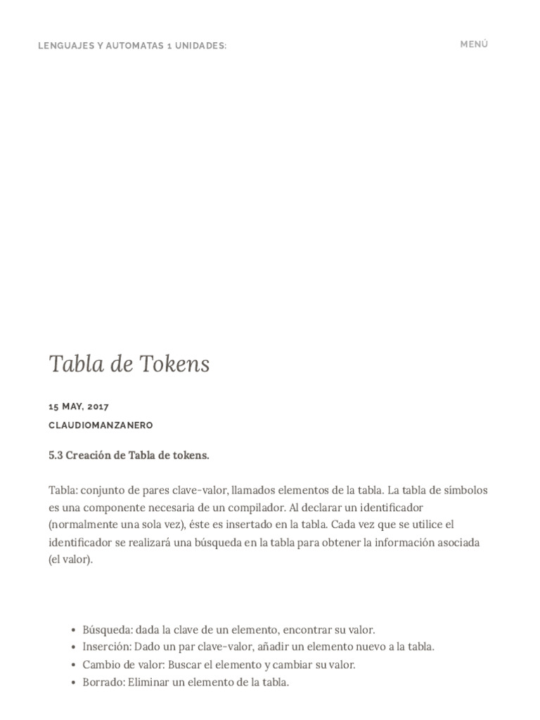 Tabla de Tokens en Compiladores | PDF