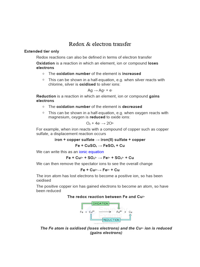 Understanding Redox Reactions and Electron Transfer | PDF | Redox ...