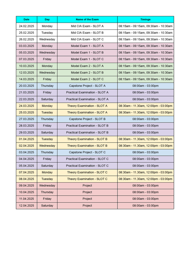 2025 Exam Schedule and Timings | PDF