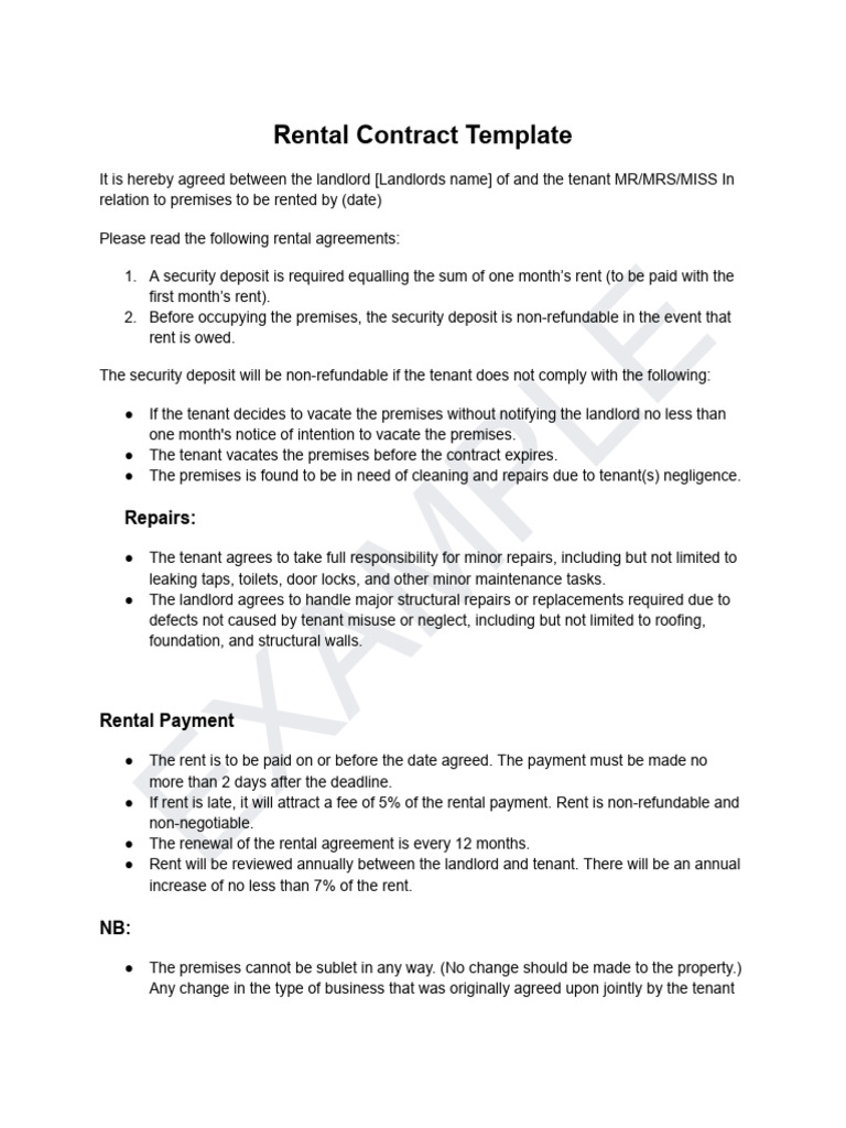 Rental Contract Template | PDF | Landlord | Leasehold Estate