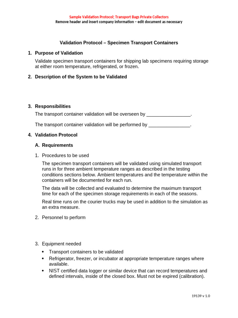 Shipping Validation Protocol for Specimens | PDF | Refrigerator ...