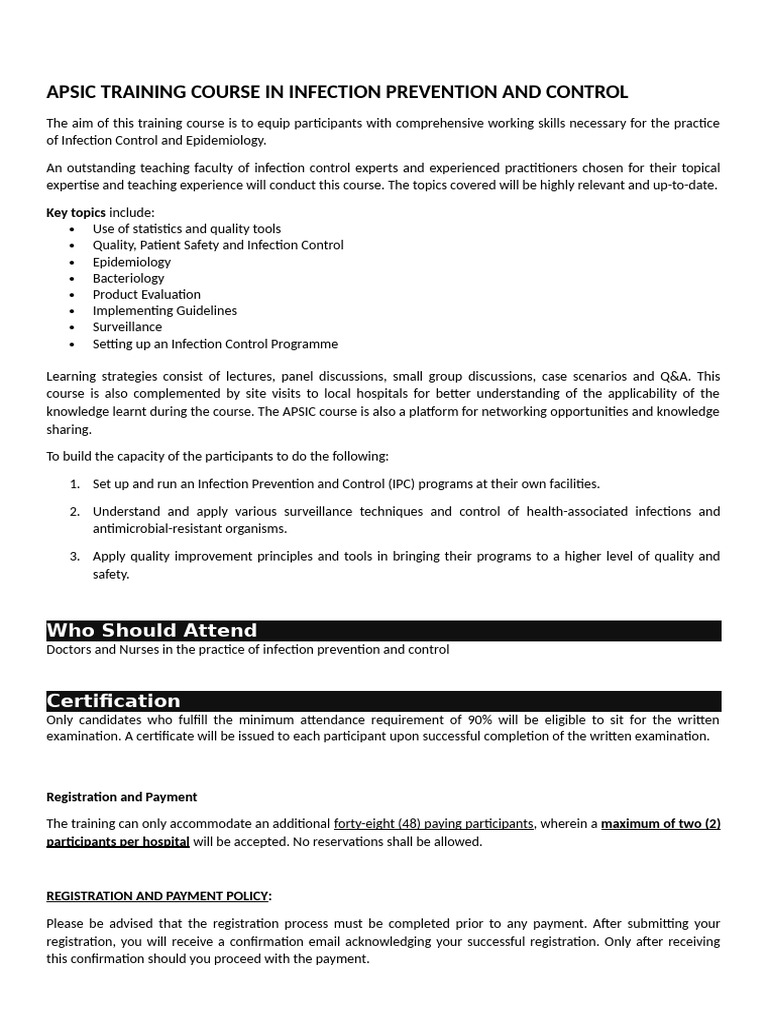 APSIC Infection Control Training 2025 | PDF