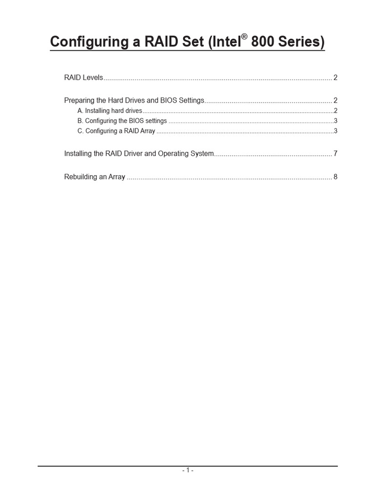 RAID Configuration Guide for Intel 800 Series | PDF | Computer ...