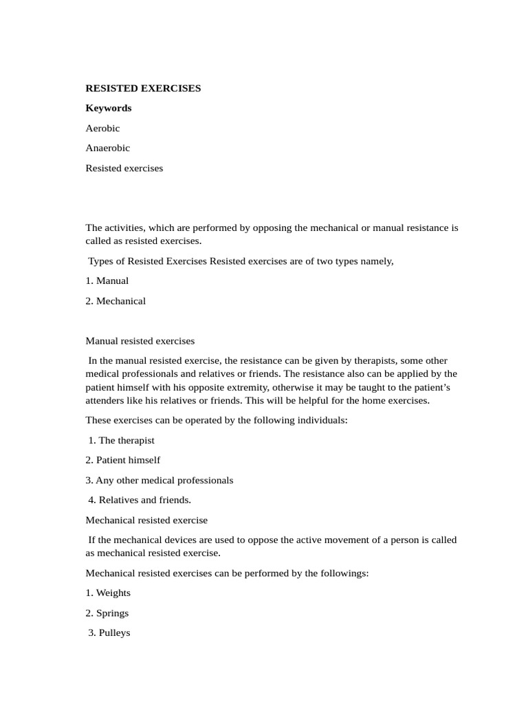 Resisted Exercises: Types and Benefits | PDF | Skeletal Muscle ...