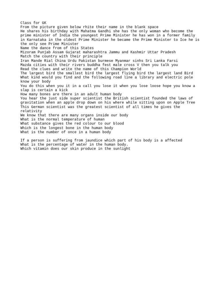 Class 4 General Knowledge Questions Pdf