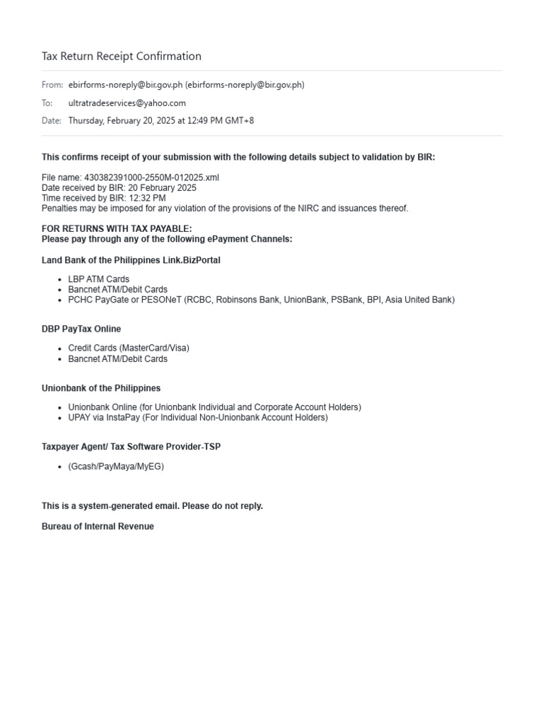 Yahoo Mail - Tax Return Receipt Confirmation | PDF