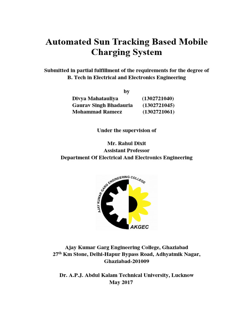 Automated Sun Tracking Based Mobile Char | PDF | Rotation | Photovoltaics