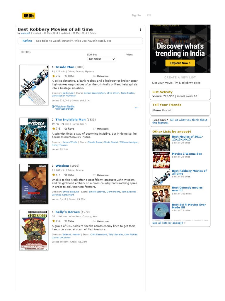 Best Robbery Movies List | PDF