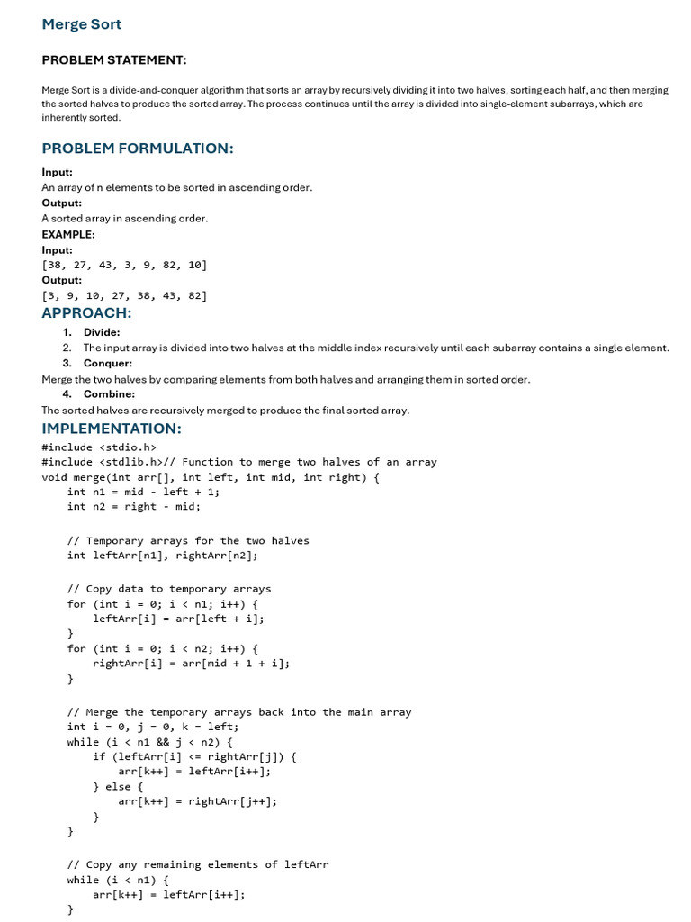 Merge Sort Algorithm Explained | PDF | Theoretical Computer Science ...