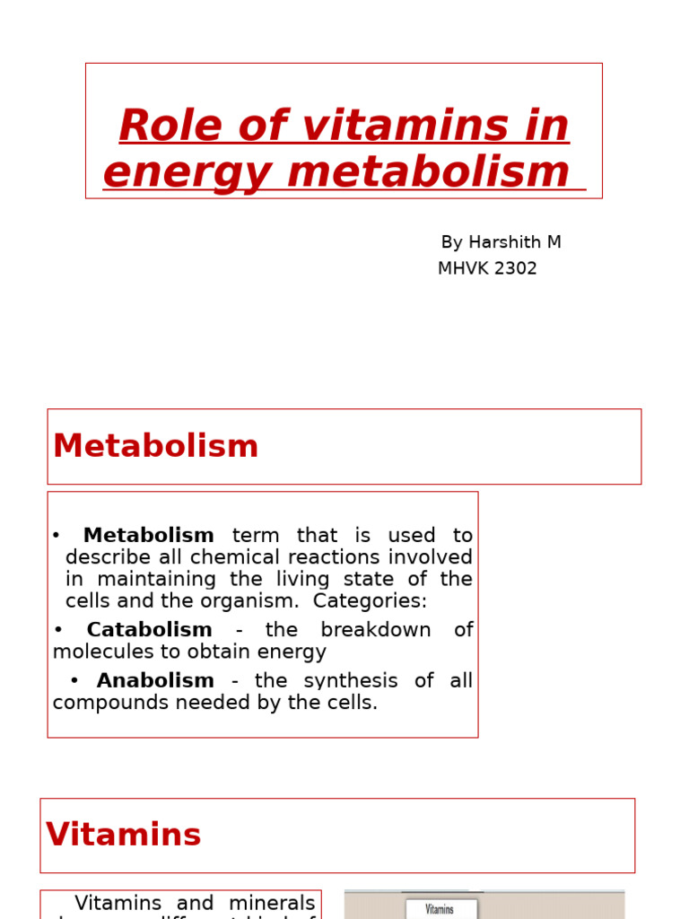 Vitamins' Role in Energy Metabolism | PDF | Metabolism | Vitamin B12