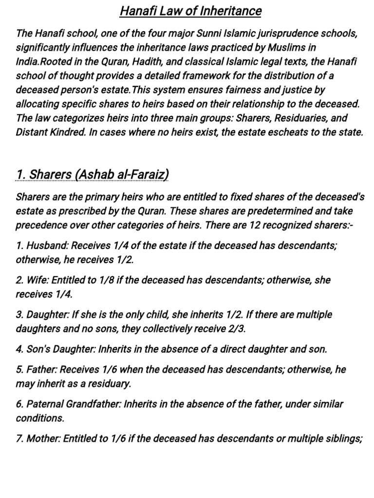 Hanafi Law of Inheritance | PDF | Inheritance | Grandparent