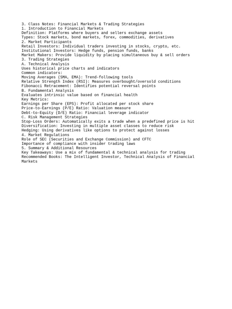 Financial Markets & Trading Strategies | PDF