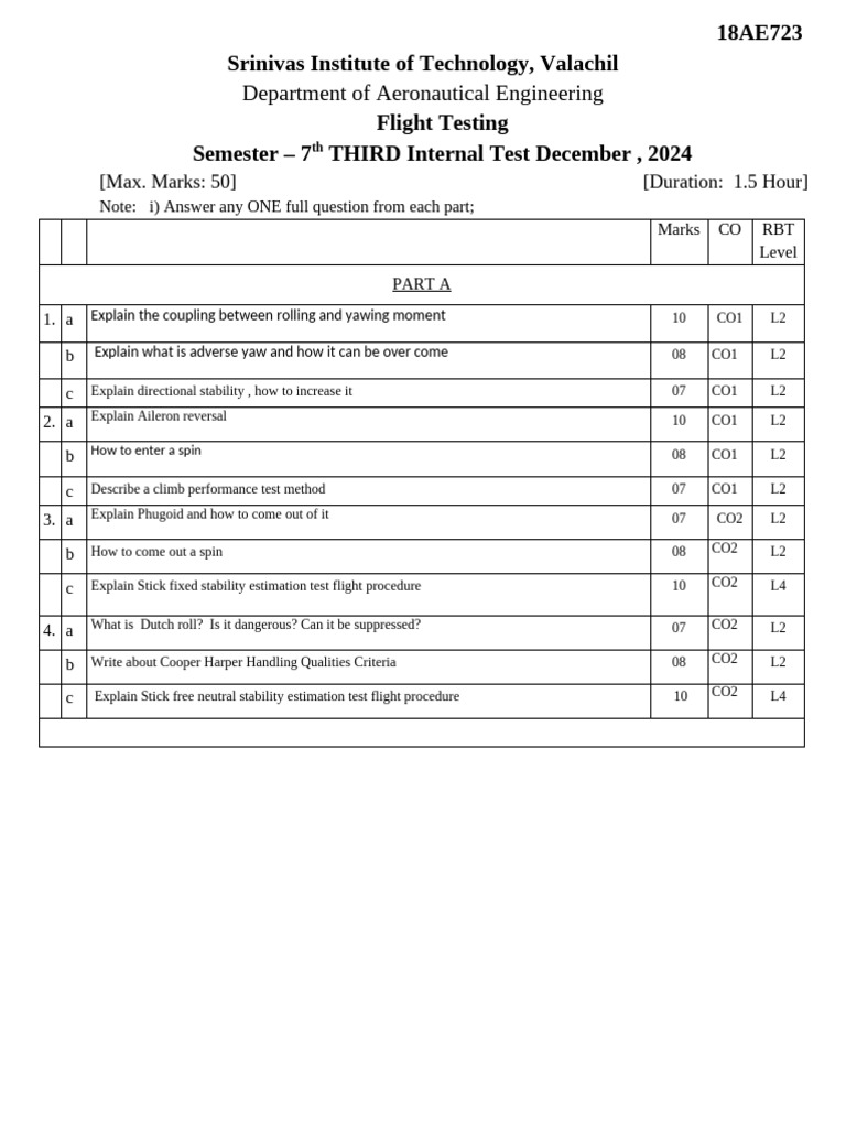 Flight Testing Internal Test - Aeronautical Engineering | PDF