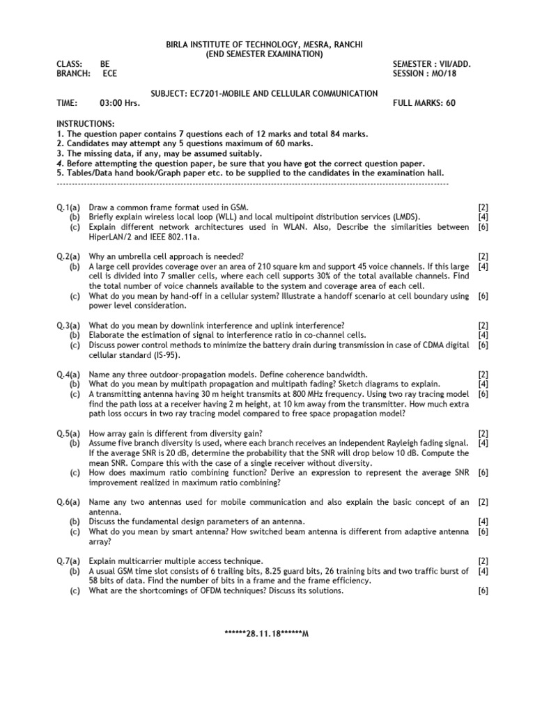 Mobile and Cellular Communication Exam | PDF | Antenna (Radio) | Signal ...
