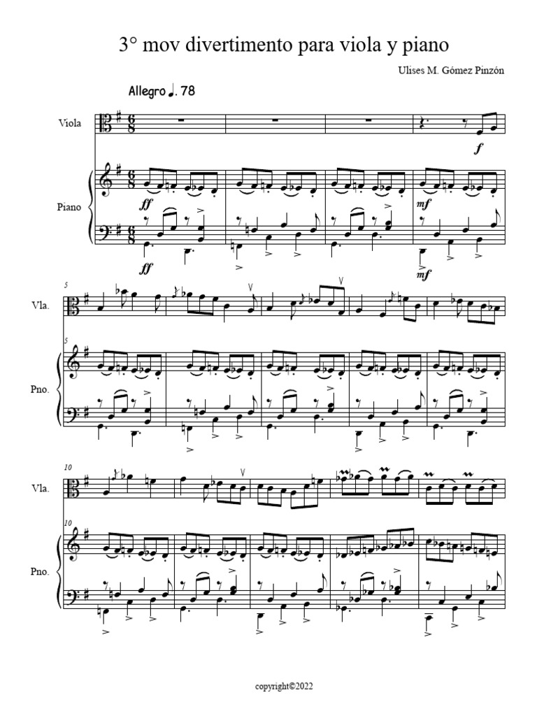 3° Mov Del Divertimento para Viola y Piano Partitura | PDF