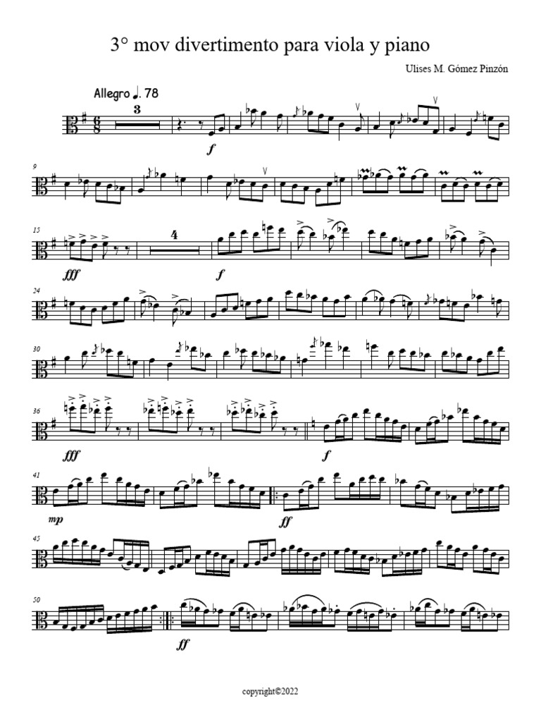 3°mov Del Divertimento para Viola y Piano Parte Viola | PDF