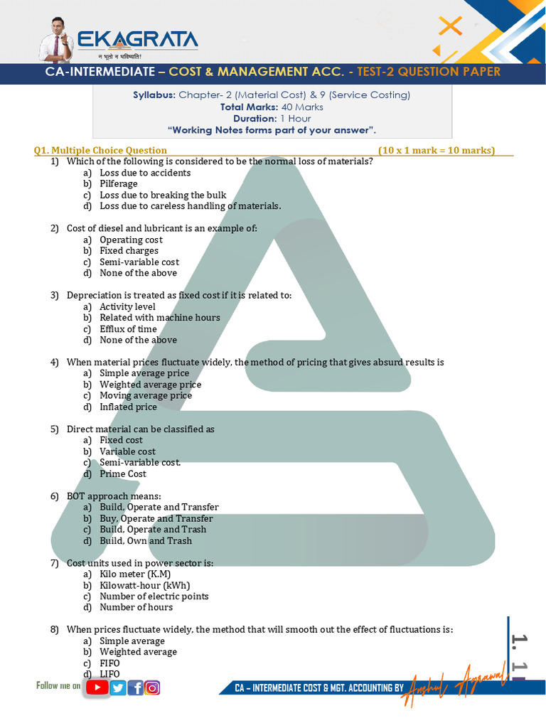 Cost & Management Accounting Test Paper | PDF | Business Economics ...