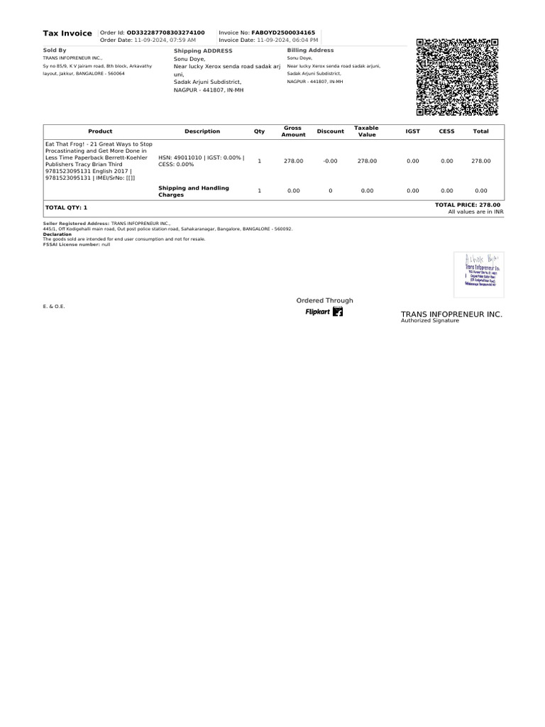 Tax Invoice from Trans Infopreneur Inc. | PDF | Taxes | Government Finances