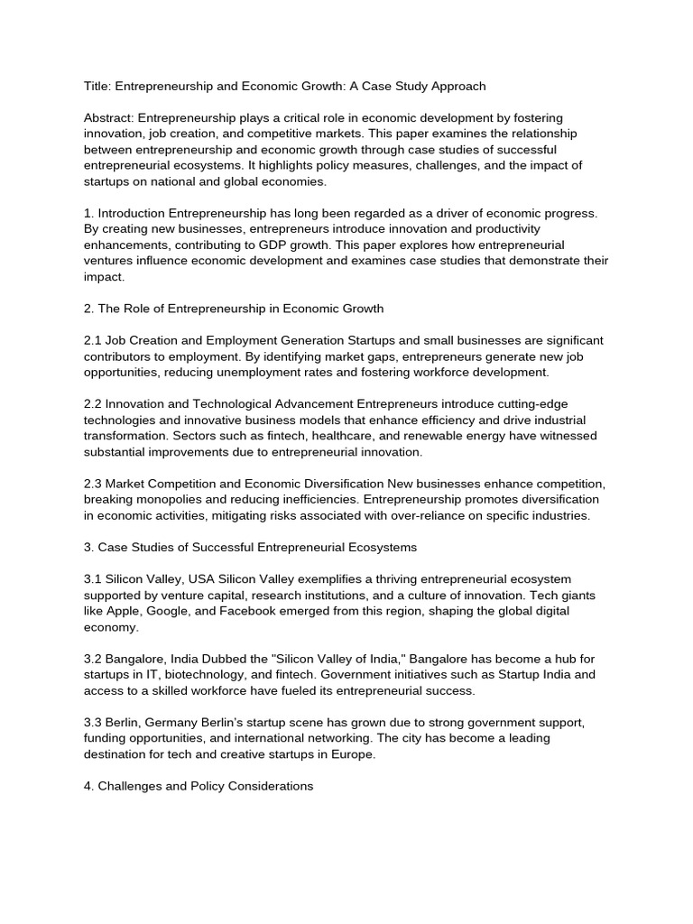 Title Entrepreneurship and Economic Growth A Case Study Approach | PDF ...