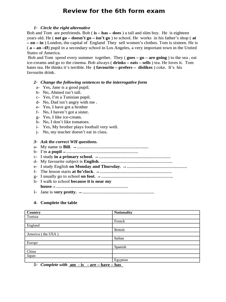 English Test Review for 6th Form | PDF | Grammar | Syntax