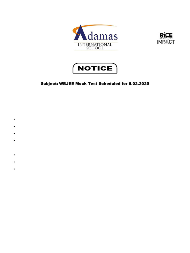 WBJEE Mock Test Notice | PDF