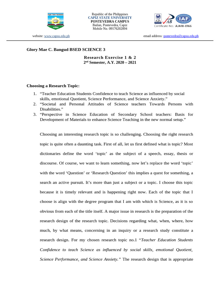 Research Topics in Science Education | PDF | Teachers | Attitude ...