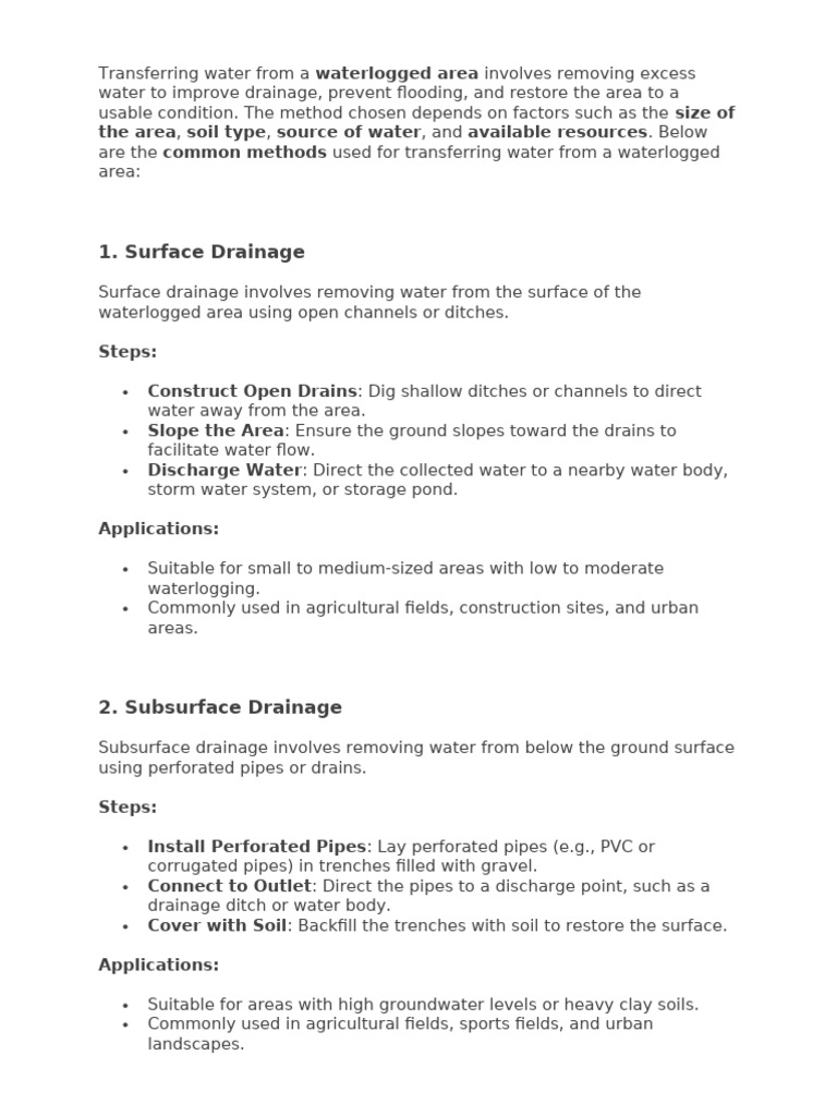 Effective Methods for Water Transfer | PDF | Drainage | Civil Engineering