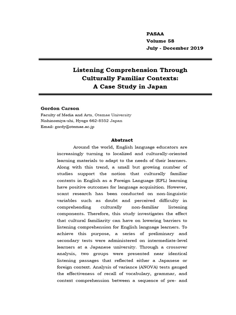 Culturally Familiar Contexts in EFL Listening | PDF | English As A ...