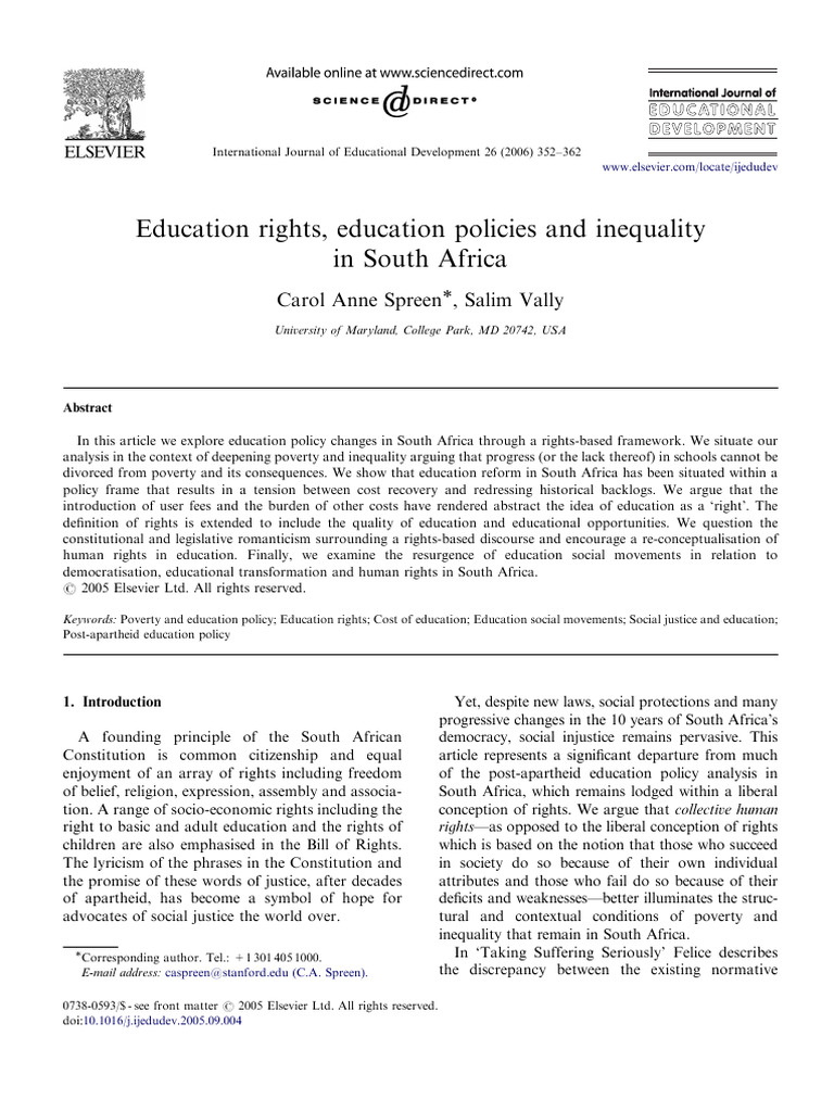 Education Rights and Inequality in South Africa | PDF | Poverty ...