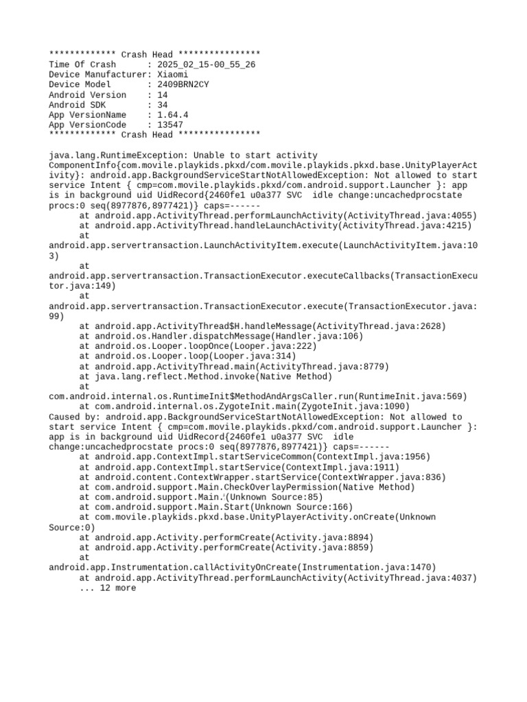 Xiaomi Crash Report: Background Service Error | PDF | Java (Programming ...