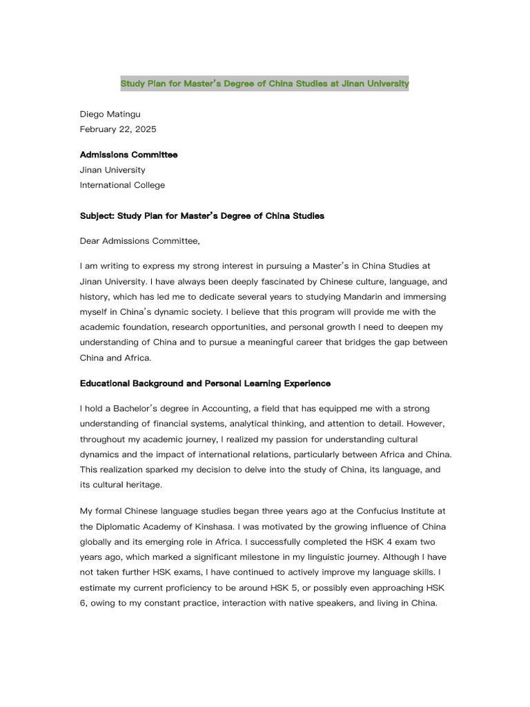 Master’s Study Plan: China Studies | PDF | China | World Politics