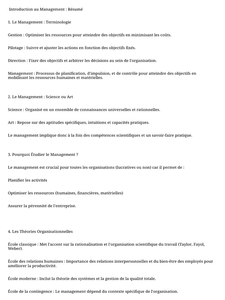Résumé du Cours de Management PDF | PDF | Motivation | Motivant