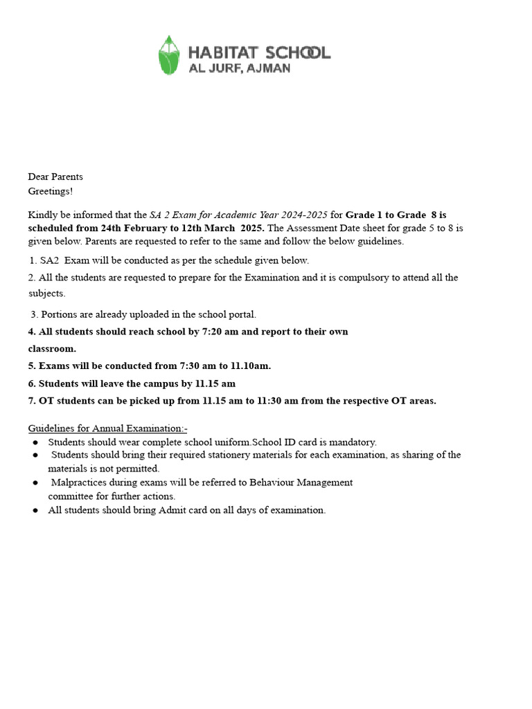 SA2 Exam Schedule for 2025 | PDF | Qualifications | Educational Stages